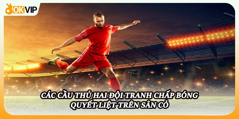 Các cầu thủ hai đội tranh chấp bóng quyết liệt trên sân cỏ